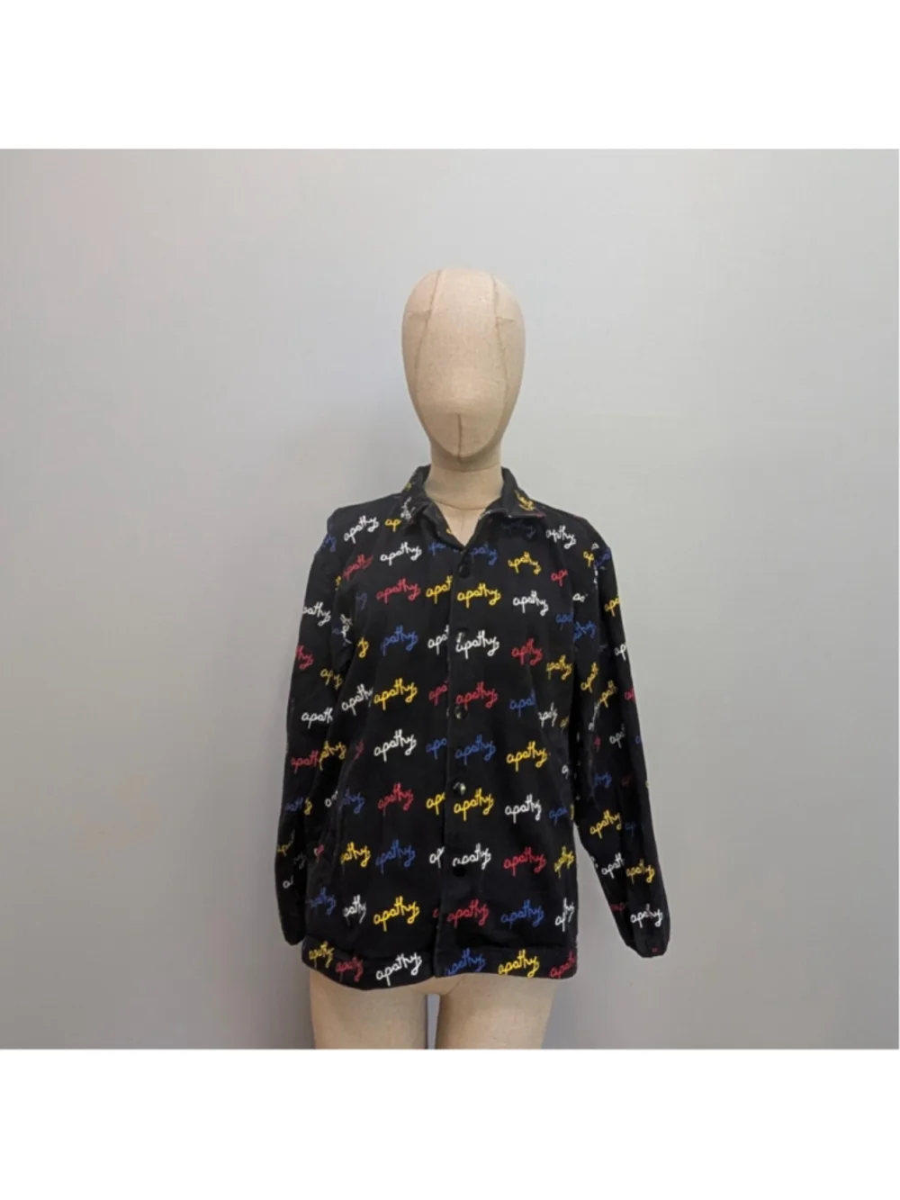 Apathy Streetwear Script All-Over Print Black Denim Shirt Jacket - Small